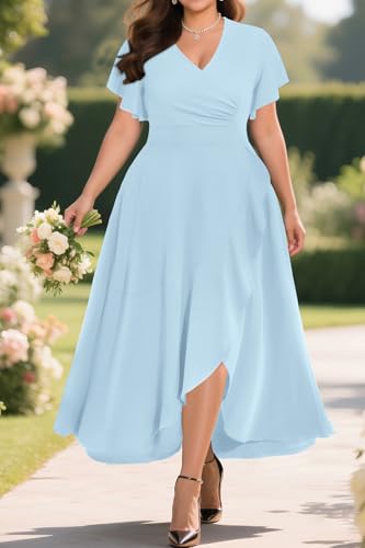 Image of Pinup Fashion Plus Size Formal Wedding Guest Cocktail High Low Long Dress