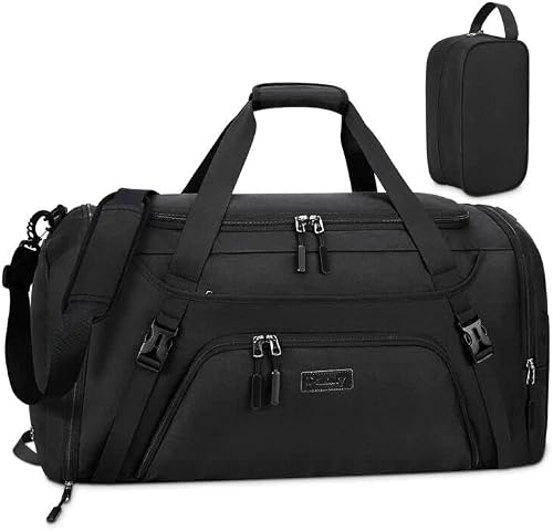 Gym Duffle Bag for Women Men 40L Waterproof Sports Bags Travel Duffel Bags with Shoe Compartment,Wet Pocket Large Weekender Overnight Bag with Toiletry Bag,Black