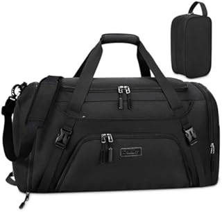 Gym Duffle Bag for Women Men 40L Waterproof Sports Bags Travel Duffel Bags with Shoe Compartment,Wet Pocket Large Weekender Overnight Bag with Toiletry Bag,Black