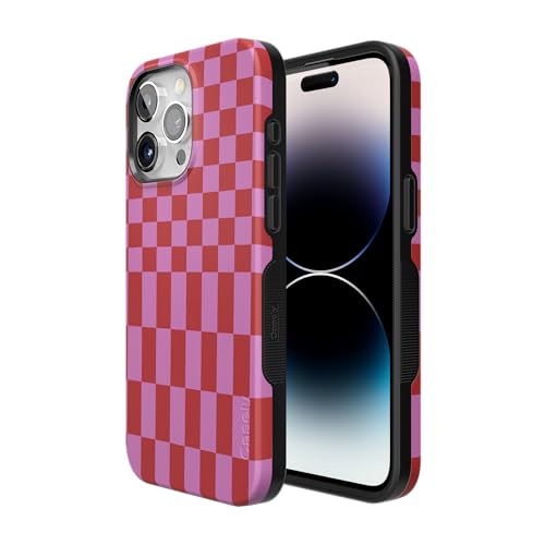 Casely iPhone 15 Pro Max Case | Vibe Check | Pink Checkerboard | Bold Protective Design | Compatible with MagSafe