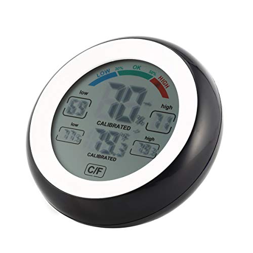 Preisvergleich Produktbild Heaviesk Touchscreen Thermometer Hygrometer Runde LCD Touchscreen Innentemperatur Hygrometer Wetterstation Digitale Hintergrundbeleuchtung Touchscreen Uhr Thermometer
