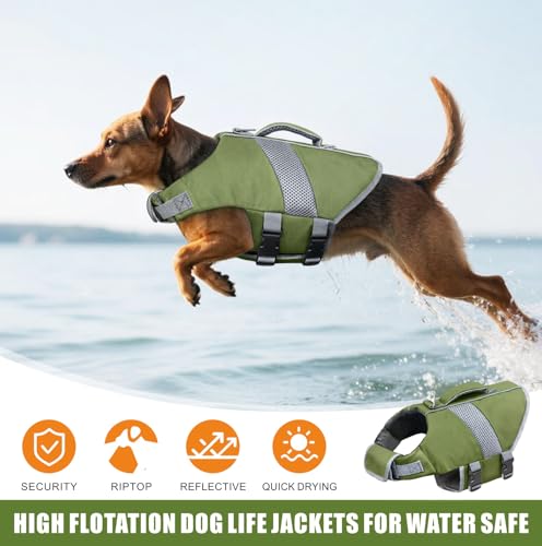Mosucoirl Dog Life Jacket High Flotation,Shark Dog Lifesavers Floats Coat High Visibility Reflective Pet Safety Vest Swimsuits Small Medium Large Dog Life Vest for Swimming Boating Surfing Kayaking