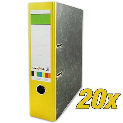 Versando - Lote de 20 archivadores de anillas con solapas color mármol negro y barra verde, A4, 80 cm, certificado Ángel Azul, fabricado en EU, color amarillo