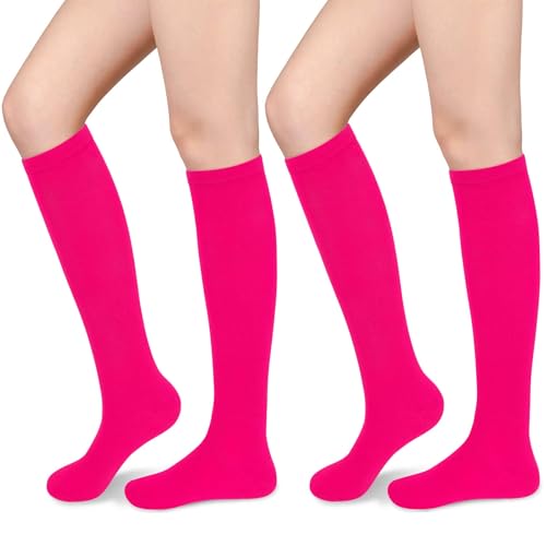 Olreco Hot Pink Socks for Women Pink Knee High Socks for Women Neon Sock 80s Costumes Womens Halloween Accessories for Woman