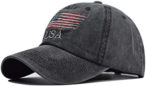 Washed American Flag Baseball Cap - Retro Adjustable Sun Dad Gift Hats for Men/Women Fashion Trucker Cap Black