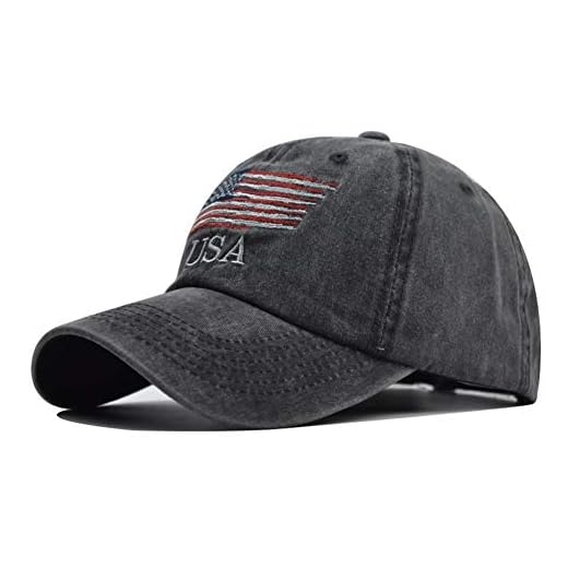 Washed American Flag Baseball Cap - Retro Adjustable Sun Dad Gift Hats for Men/Women Fashion Trucker Cap Black