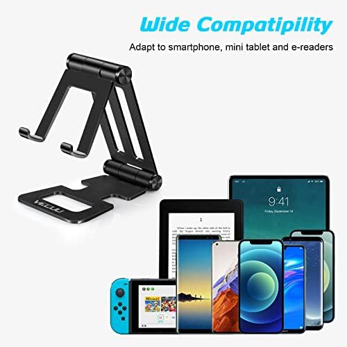 VECUU Phone Holder for Desk, Handsfree Portable Tablet Stand for Desk with Adjustable View Angle, Fully Foldable Phone Stand, Compatible with iPhone, Android Phone, Nintendo Switch (Black)