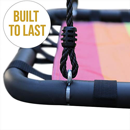 Giant Platform Tree Swing, 700 lb Weight Capacity, Durable Steel Frame, Waterproof, Adjustable Ropes, Flag Set and 2 Carabiners, Non-Stop Fun for Kids! - Thumbnail 5
