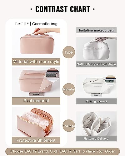 Eachy Travel Makeup Bag - Waterproof Pink Cosmetic Bags For Women And Girls, Make Up Organizer With Dividers And Handle, Aesthetic Makeup Bags For Traveling（Pink） #TOP3