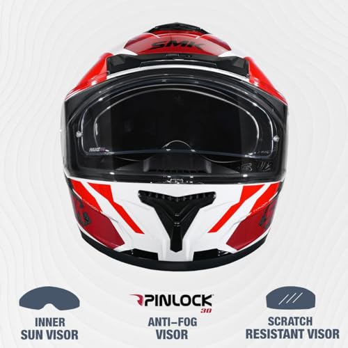 Image of SMK Typhoon RD1 ISI ECE & DOT Certified Full Face Dual Visor Helmet for Men and Women with Pinlock Fitted Clear Visor and Inner Sun Visor ( White - GL136 - M )