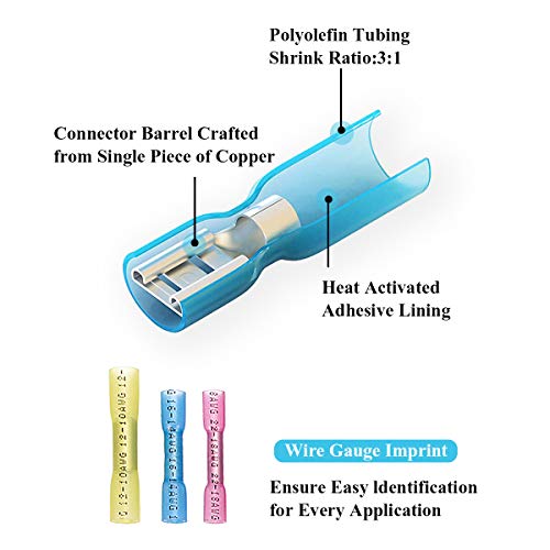 260 Pcs Heat Shrink Wire Connectors Sopoby Electrical Terminals Kit Waterproof Marine Crimp Connector Assortment - Ring Fork Spade Butt Splices #TOP3