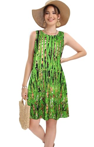 Image of elescat Women's Summer Dresses 2026 Beach Casual Sleeveless Floral Print Tank Loose Sundress with Pocket