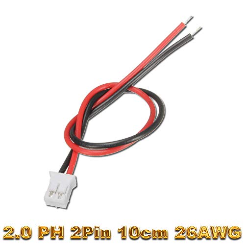 20 Stück Micro JST 2.0 PH 2-Pin Stecker + 10cm Kabel – Rot/Schwarz, Mit Buchsen, Für Modellbau & Elektronik