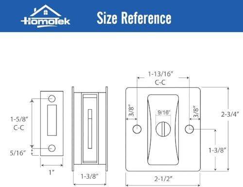 HOMOTEK 2 Pack Privacy Sliding Door Lock with Pull - Replace Old Or Damaged Pocket Door Locks Hardware Quickly and Easily, 2-3/4”x2-1/2”, for 1-3/8” Thickness Door, Antique Brass - Thumbnail 3