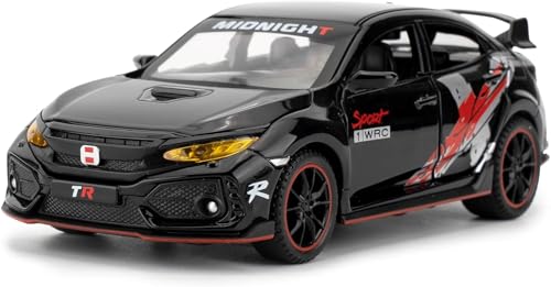 Image of 1 /32 Toy Car for Honda Civic Type-R Diecast Toy Vehicle Metal Pull Back Model Car with Light and Sound for Kids (Black)