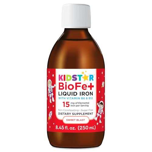 BioFe+ Iron Liquid for the Family, No Sugar, 8.45 Fl. Oz., 15mg Elemental Iron, Non-Constipating, Sweet Blast