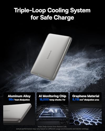 Image of Baseus Picogo Magsafe Portable Charger, Qi2 15W 0.5 inch Ultra Slim 10000mAh Wireless Power Bank, 27W Fast Charging Magnetic Battery Pack with USB-C for iPhone 17 Pro Max /17 Pro /Air /16 /15 /14 /13 /12