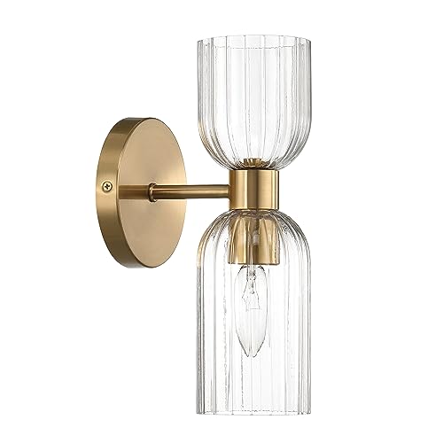 Image of Josephine - Mid-Century Modern Metal and Clear Ribbed Glass Wall Light, Brushed Gold