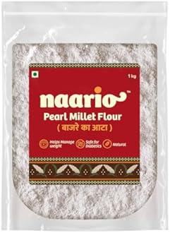Naario Bajra Flour 1 Kg, 100% Oraganic Millet Atta| Pearl Millet Flour, Natural & Gluten Free | Stone Ground, Rich in Iron, High Fibre Atta | Ideal for Bhakri, Roti, Thepla, No Maida, No Additives