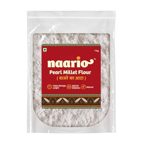 Image of Naario Bajra atta 100% Organic Millet Flour | Pearl Millet Flour, Natural & Gluten Free | Stone Ground, Rich in Iron, High Fibre Atta | No Maida, No Additives and Preservatives Free - 1 kg