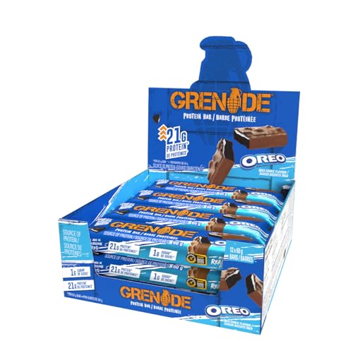Grenade High Protein, Low Sugar Bar with 21 g Protein & 1 g Sugar – OREO, 12 x 60 g
