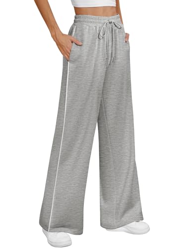ATHMILE Womens Wide Leg Sweatpants Baggy Sweat Pants with Pockets High Waisted Track Drawstring Fashion Joggers