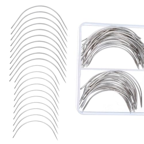 SagaSave 50 Pcs Weaving Needle, C Curved Weaving Needle, 2.5+3 inch Hair Weave Needle, Wig Making Pins Needles Set for Wig Making, Blocking Knitting