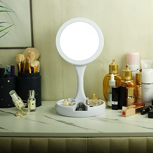 Softfree Lighted Folding Makeup Mirror, 1X/10X Magnification Double Sided Mirror, 5.9Inch Led Vanity Mirror For Travel, Home (White) #TOP3