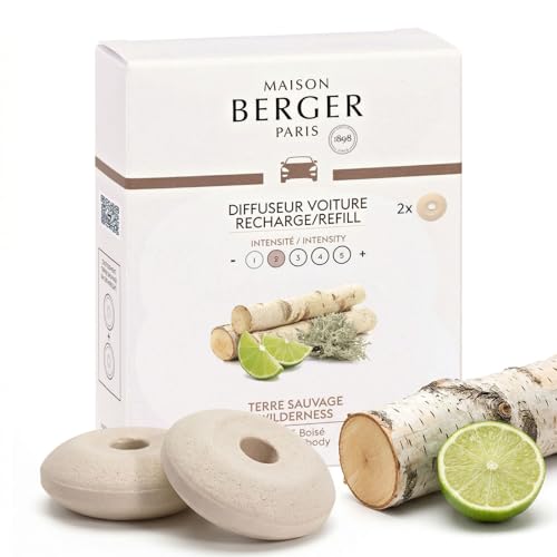 Image of MAISON BERGER Car Diffuser Refill Set, Wilderness | Lime Grapefruit Patchouli Notes, 2 Ceramic Inserts, Fits MAISON BERGER Vent Clips, 4-Week Diffusion, Made in France