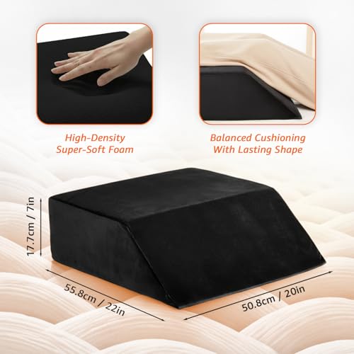 Image of amazon basics Wedge Leg Pillow | High Resilience Super-Soft Foam | Leg, Hip, Thigh & Knee Rest | Generous Size for Both Legs | Washable Velvet Cover | 22 x 20 x 7 in | Black
