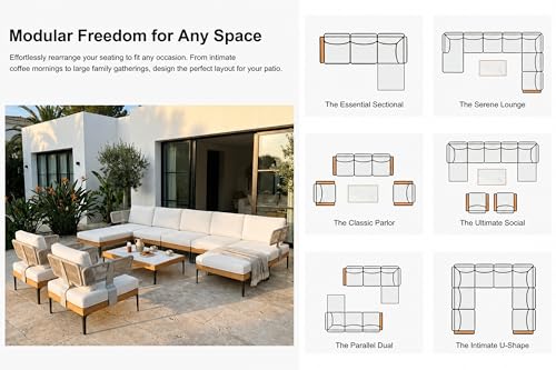 Image of PURPLE LEAF Patio Furniture Set Outdoor Conversation Sets with Fade-Resistant Cushions and Coffee Table 12 Pieces Aluminum Modern Wicker Sofa Chairs for Balcony Yard Garden, White