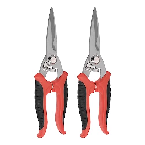 HARFINGTON 2pcs Industrial Scissors 8 Inch Multi-Purpose Shears Stainless Steel Blades with Black Red Handle for Cutting Thin Metal Copper Sheets