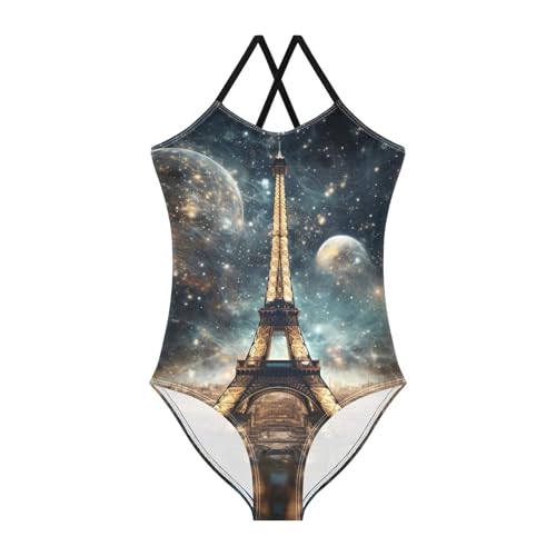 Image of ALAZA Paris Eiffel Tower and Moon Girl's Swimsuits Bathing Suit One Piece Beach Swimwear