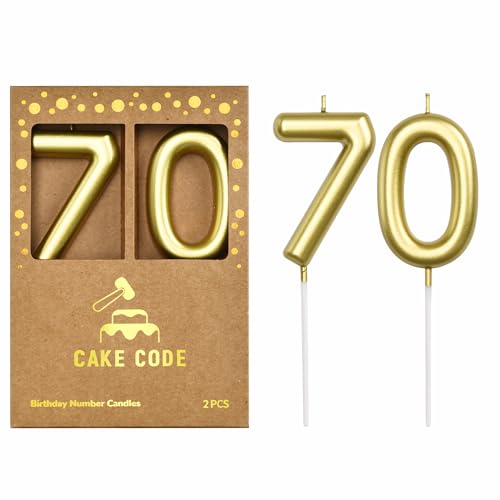 CAKE CODE 2.76 Inch Classical Gold 70 Number Birthday Candles Gold Number Candles Cake Number Candles Party Celebration