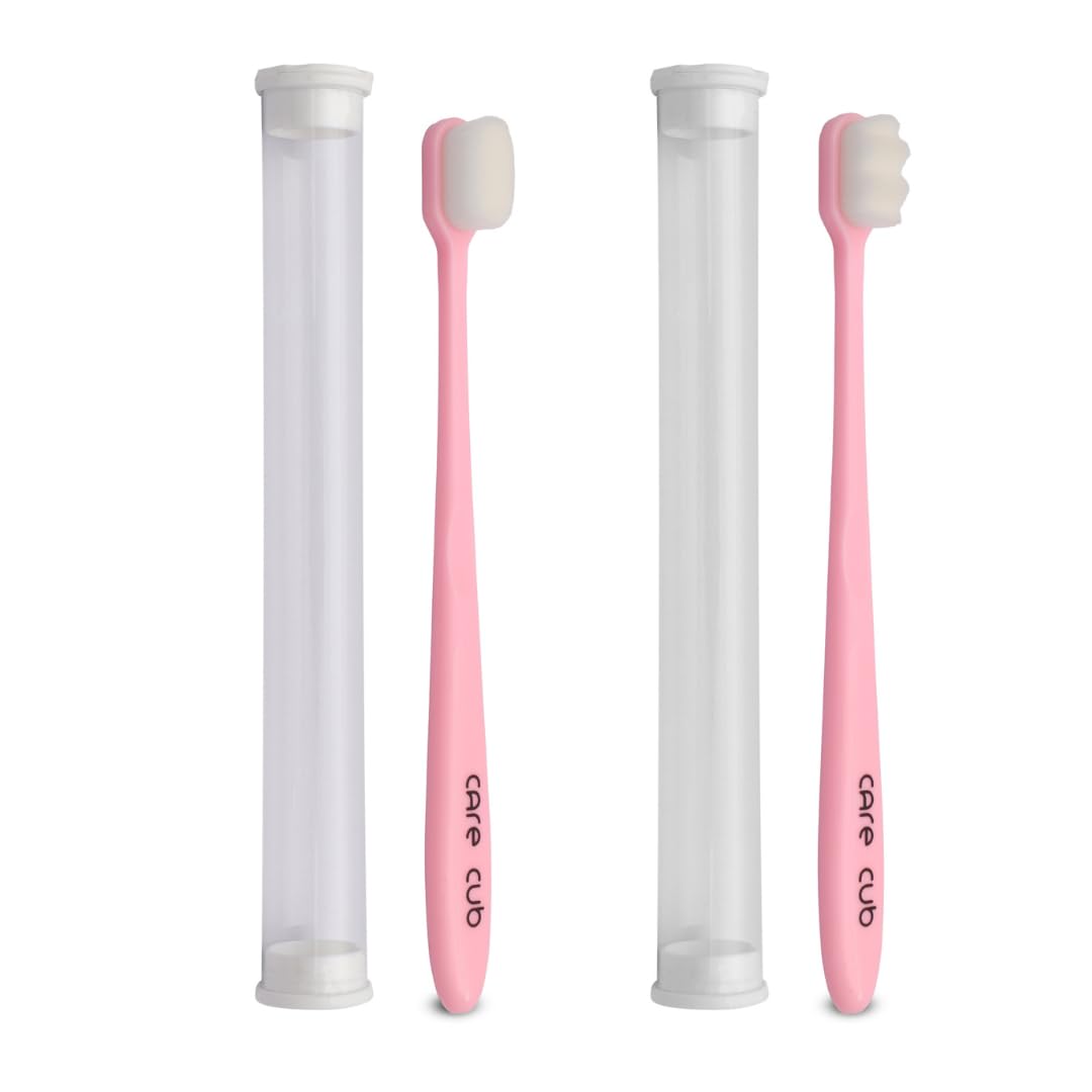 CARECUB Pink Flat & ZigZag Toothbrushes with 10000 White Bristles - BPA-Free, Ultra Soft Micro Nano Bristles, Ideal for Sensitive Teeth, Suitable for 8+ & Adults-image-36