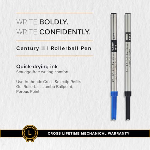 Image of Cross Century II Classic Black Rollerball Pen - Sophisticated Luxury Writing Instrument with Smooth Ink Flow for Professionals and Gift Giving
