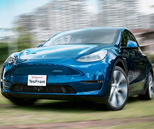 Tesfram Front License Plate Mount For 2023-2020 Tesla Model Y - Upgrade Grille-Safe, (Usa Patent), Height-Adjustable, High-Density Metal-Made, No Holes License Plate Frame (Second Generation Design) #TOP2