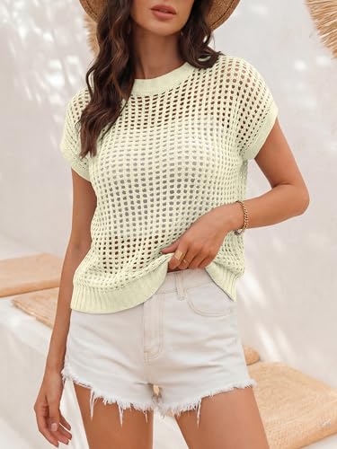 Image of ANRABESS Women's Tops 2026 Trendy Summer Shirts Crochet Cap Sleeve Knitted Sweater Spring Beach Vacation Clothes
