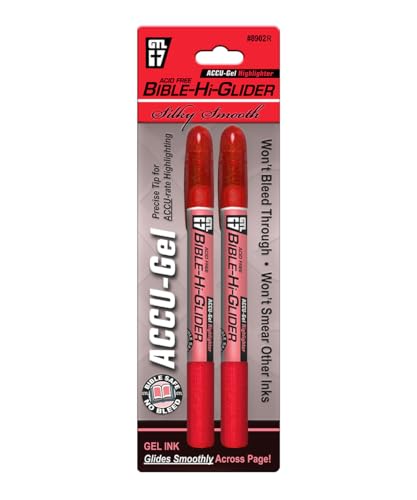G.T. Luscombe Company, Inc. Accu-Gel Bible Highlighter, Bible Study, No Bleed Solid Gel, No Smearing or Fading, Long Lasting, Bright Translucent Color Dry Marker, Red