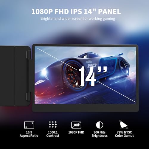 Image of ALLVIA 14in FHD 1080P IPS Portable Monitor for Laptops 13-17.3 inch, inchLaptop Monitor Extender Dual Screen with USB-C /HDMI Port, Plug & Play for Macbook /Windows /Android /Switch