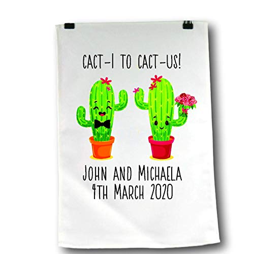 Image of Personalised Cactus Gift tea towel 2nd anniversary gift cotton present Cacti Cactus wedding tea towel Vintage Style Anniversary Present kitchen gift 2nd anniversary present cotton gift kitchen present