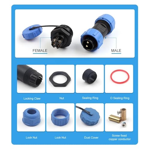 Conector LP28 de 2 pines macho y hembra con acoplamiento de tuerca para cable docking IP68 5