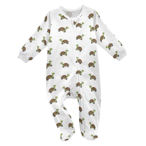 Emelivor Turtles Wheels White Baby Newborn Pajamas Outfits Cotton Infant Footed Pjs for Boys Girls Kids