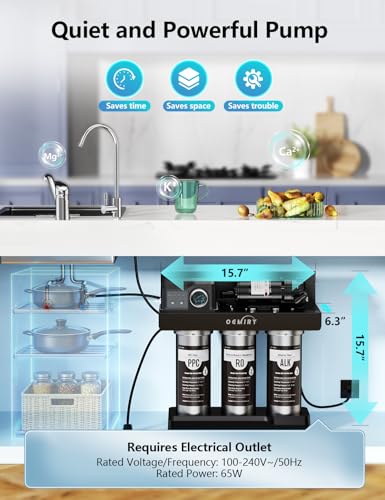 OEMIRY Stainless Steel 600 GPD Tankless Reverse Osmosis System, 9-Stage Alkaline Remineralization Under-Sink Water Filter, 2:1 Pure-to-Drain, Plug-in for Home, Kitchen, and RV — view 2