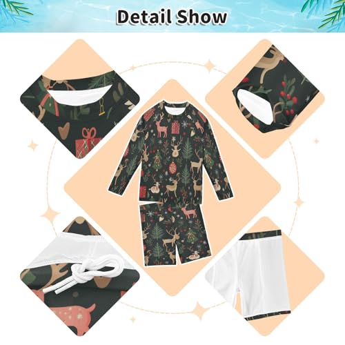 Xmas Reindeer Tree Boys Swimsuit Rash Guard Toddler Kids Long Sleeve Swim Shirt and Trunks Swimwear Set 3-10Y3