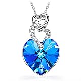 Kate Lynn Women's Swarovski Crystals Heart Blue Pendant Necklace for Valentine for Her Birthday Gift for Daughter
