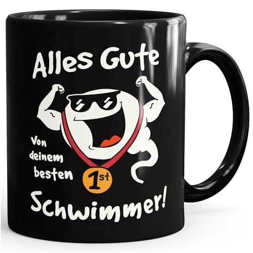 MoonWorks® Kaffee-Tasse Alles Gute von deinem besten Schwimmer Geschenk Papa Vatertag Geburtstag lustige Kaffeebecher schwarz Keramik-Tasse