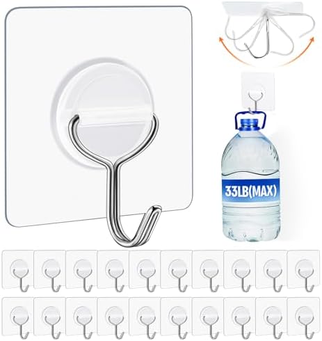 Adhesive Wall Hooks for Hanging Heavy Duty 33lb(Max), Waterproof ...