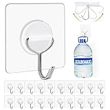 YSJNUS Adhesive Wall Hooks for Hanging Heavy Duty 33lb(Max), Waterproof and Rustproof Transparent Self Adhesive Hooks for Bathroom Kitchen Outdoor and Home Improvement -24 Pack