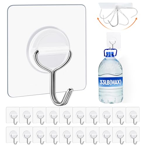 YSJNUS Adhesive Wall Hooks for Hanging Heavy Duty 33lb(Max), Waterproof and Rustproof Transparent...